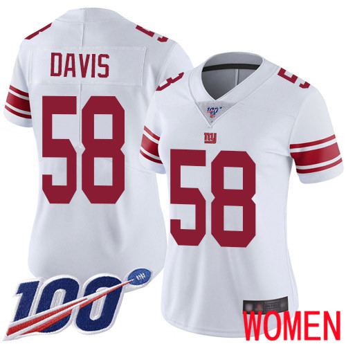 Women New York Giants #58 Tae Davis White Vapor Untouchable Limited Player 100th Season Football NFL Jersey